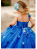 Cap Sleeves Blue Lace 3D Flowers Luxury Flower Girl Dress